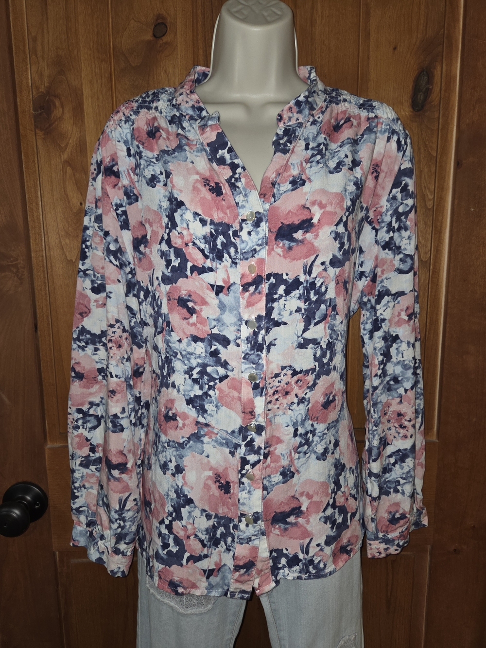 Allison Daley Pink and Blue Floral Button-Down Shirt